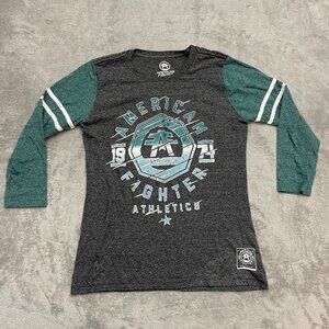 American Fighter Shirt Women Size Medium 3/4 Sleeve Baseball Raglan Gray Green